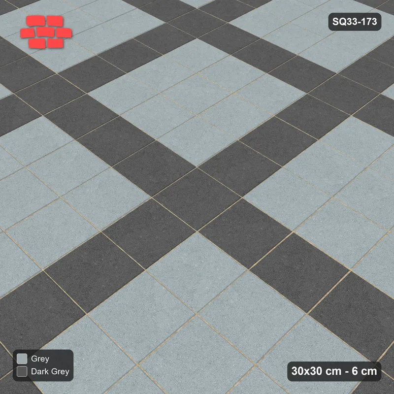 Interlock (Pasco) 30x30 cm · SQ33-173 · Single Course Border with Plaza Grid Field · Side view Interlock (Pasco) 30x30 cm · SQ33-173 · Single Course Border with Plaza Grid Field · Side view