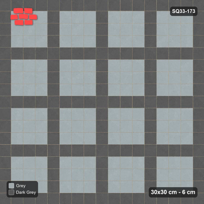Interlock (Pasco) 30x30 cm · SQ33-173 · Single Course Border with Plaza Grid Field · Top view Interlock (Pasco) 30x30 cm · SQ33-173 · Single Course Border with Plaza Grid Field · Top view