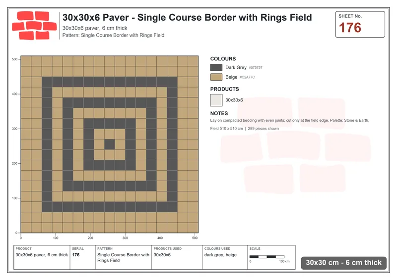 Interlock (Pasco) 30x30 cm · SQ33-176 · Single Course Border with Rings Field · Laying plan Interlock (Pasco) 30x30 cm · SQ33-176 · Single Course Border with Rings Field · Laying plan