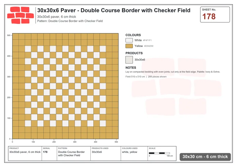 Interlock (Pasco) 30x30 cm · SQ33-178 · Double Course Border with Checker Field · Laying plan Interlock (Pasco) 30x30 cm · SQ33-178 · Double Course Border with Checker Field · Laying plan