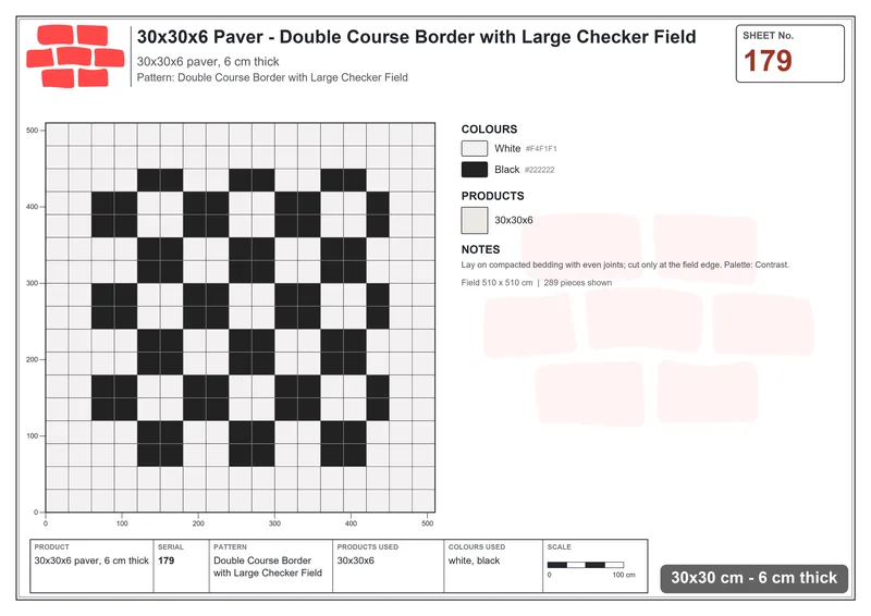 Interlock (Pasco) 30x30 cm · SQ33-179 · Double Course Border with Large Checker Field · Laying plan Interlock (Pasco) 30x30 cm · SQ33-179 · Double Course Border with Large Checker Field · Laying plan