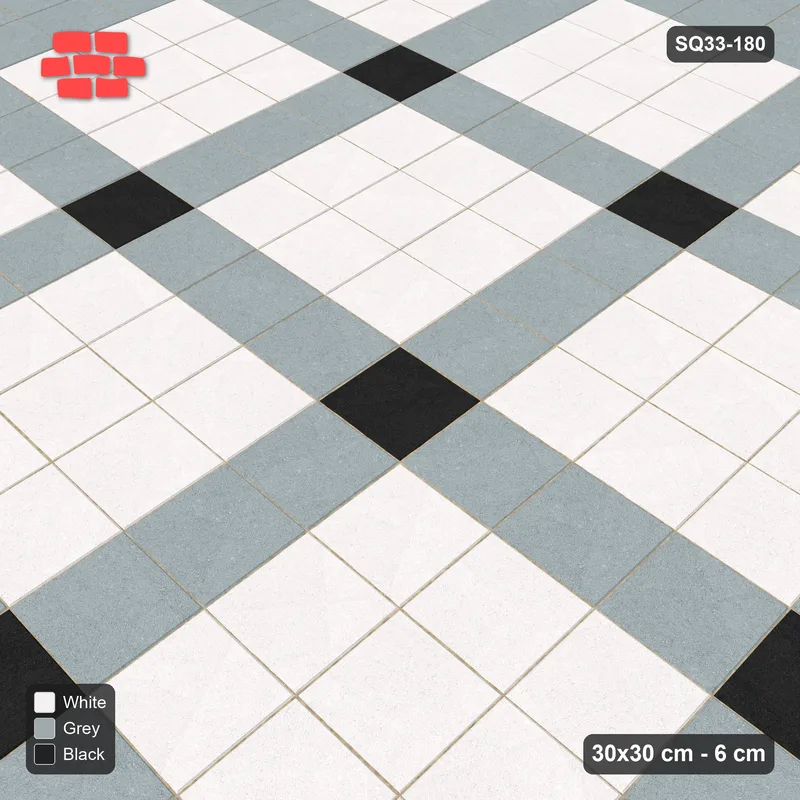 Interlock (Pasco) 30x30 cm · SQ33-180 · Double Course Border with Corner-Accent Grid Field · Side view Interlock (Pasco) 30x30 cm · SQ33-180 · Double Course Border with Corner-Accent Grid Field · Side view