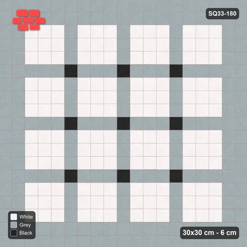 Interlock (Pasco) 30x30 cm · SQ33-180 · Double Course Border with Corner-Accent Grid Field · Top view Interlock (Pasco) 30x30 cm · SQ33-180 · Double Course Border with Corner-Accent Grid Field · Top view