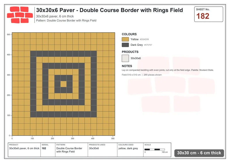Interlock (Pasco) 30x30 cm · SQ33-182 · Double Course Border with Rings Field · Laying plan Interlock (Pasco) 30x30 cm · SQ33-182 · Double Course Border with Rings Field · Laying plan