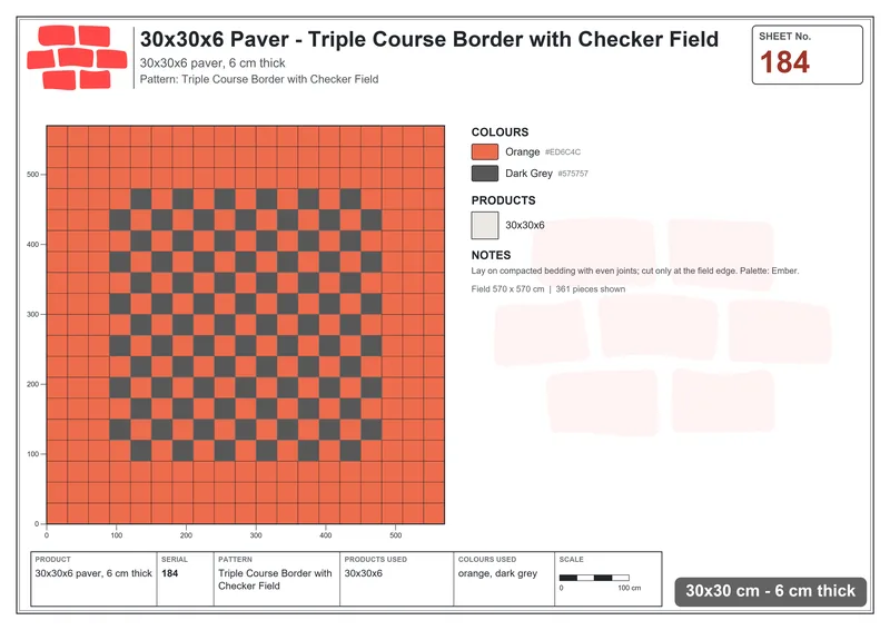 Interlock (Pasco) 30x30 cm · SQ33-184 · Triple Course Border with Checker Field · Laying plan Interlock (Pasco) 30x30 cm · SQ33-184 · Triple Course Border with Checker Field · Laying plan