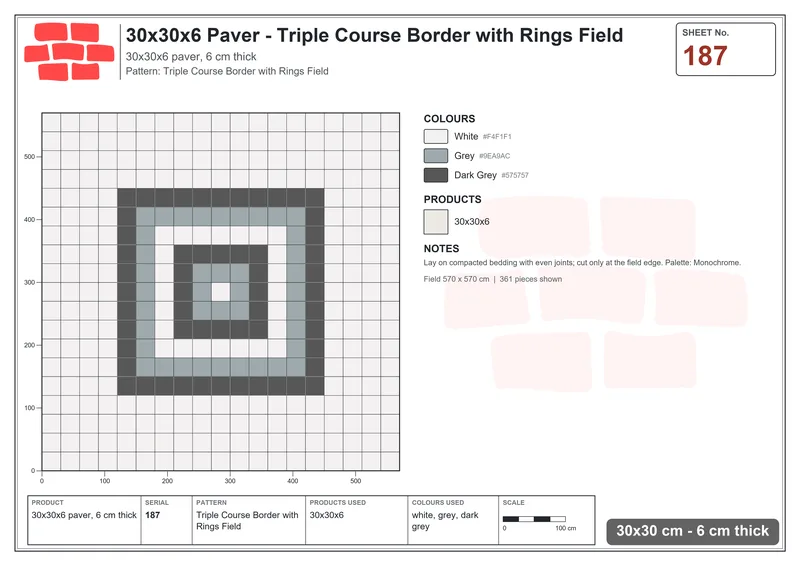 Interlock (Pasco) 30x30 cm · SQ33-187 · Triple Course Border with Rings Field · Laying plan Interlock (Pasco) 30x30 cm · SQ33-187 · Triple Course Border with Rings Field · Laying plan