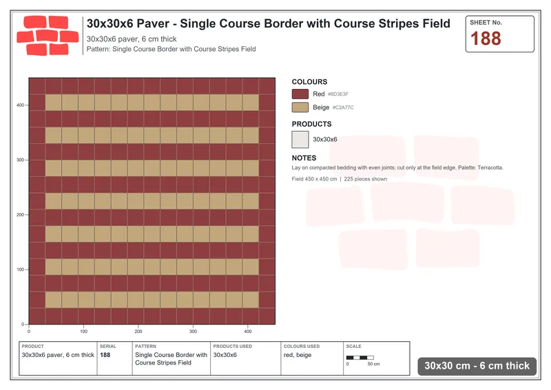 Interlock (Pasco) 30x30 cm · SQ33-188 · Single Course Border with Course Stripes Field · Laying plan Interlock (Pasco) 30x30 cm · SQ33-188 · Single Course Border with Course Stripes Field · Laying plan