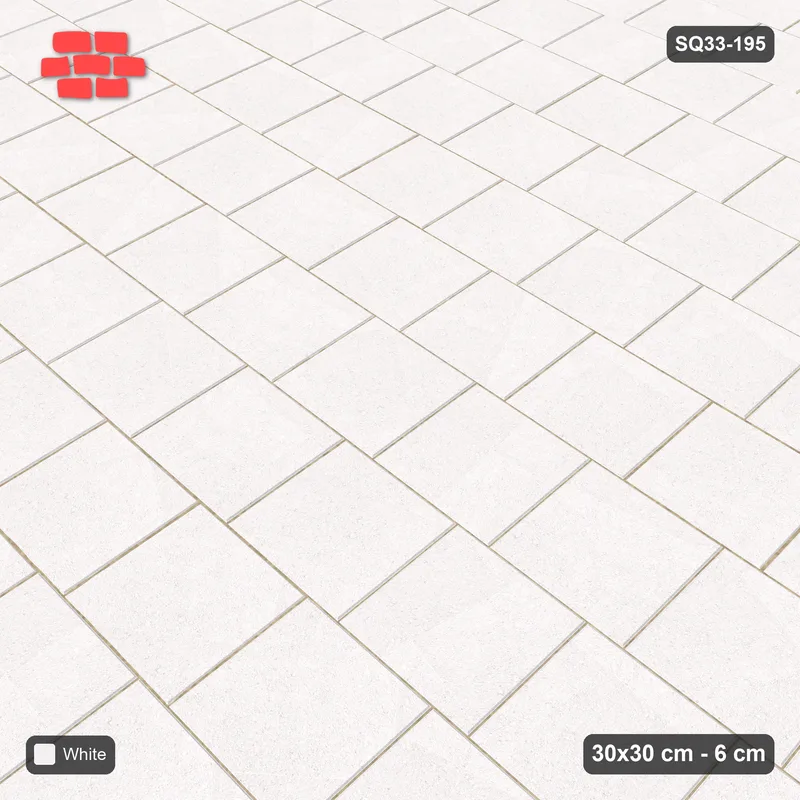 Interlock (Pasco) 30x30 cm · SQ33-195 · Running Bond, Quarter Offset · Side view Interlock (Pasco) 30x30 cm · SQ33-195 · Running Bond, Quarter Offset · Side view