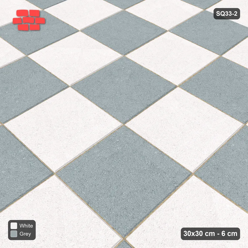 Interlock (Pasco) 30x30 cm · SQ33-2 · Stack bond, unit checkerboard · Side view Interlock (Pasco) 30x30 cm · SQ33-2 · Stack bond, unit checkerboard · Side view
