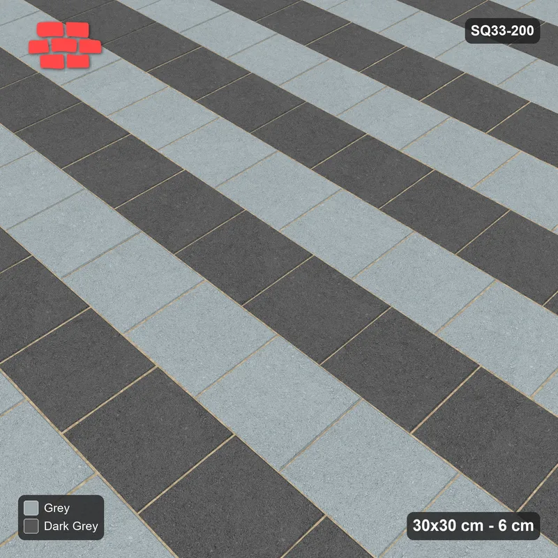 Interlock (Pasco) 30x30 cm · SQ33-200 · Running Bond Alternate Courses · Side view Interlock (Pasco) 30x30 cm · SQ33-200 · Running Bond Alternate Courses · Side view