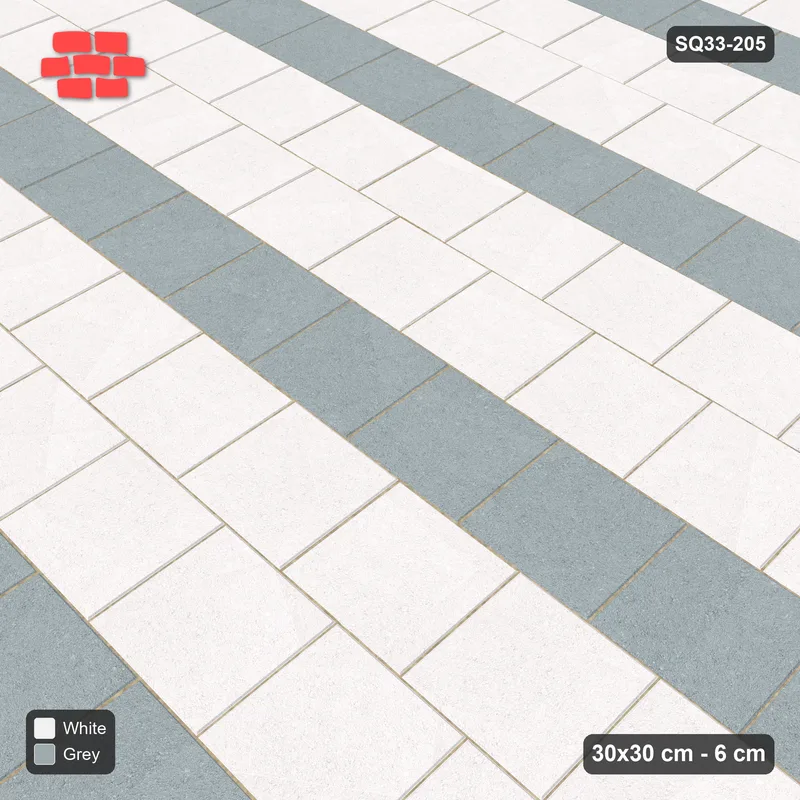 Interlock (Pasco) 30x30 cm · SQ33-205 · Running Bond Every Third Course · Side view Interlock (Pasco) 30x30 cm · SQ33-205 · Running Bond Every Third Course · Side view