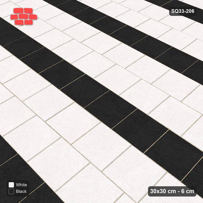 Interlock (Pasco) 30x30 cm · SQ33-206 · Running Bond Every Third Course · Side view Interlock (Pasco) 30x30 cm · SQ33-206 · Running Bond Every Third Course · Side view