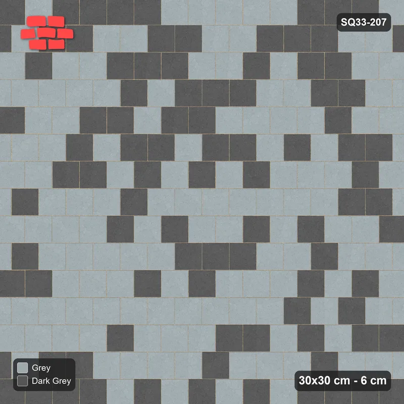 Interlock (Pasco) 30x30 cm · SQ33-207 · Running Bond Tonal Blend · Top view Interlock (Pasco) 30x30 cm · SQ33-207 · Running Bond Tonal Blend · Top view