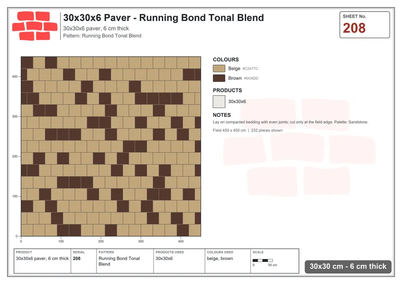 Interlock (Pasco) 30x30 cm · SQ33-208 · Running Bond Tonal Blend · Laying plan Interlock (Pasco) 30x30 cm · SQ33-208 · Running Bond Tonal Blend · Laying plan