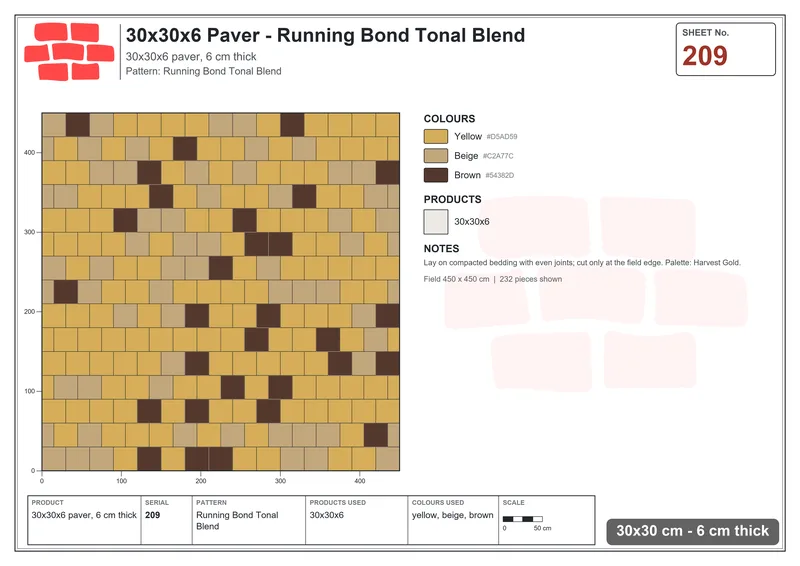 Interlock (Pasco) 30x30 cm · SQ33-209 · Running Bond Tonal Blend · Laying plan Interlock (Pasco) 30x30 cm · SQ33-209 · Running Bond Tonal Blend · Laying plan