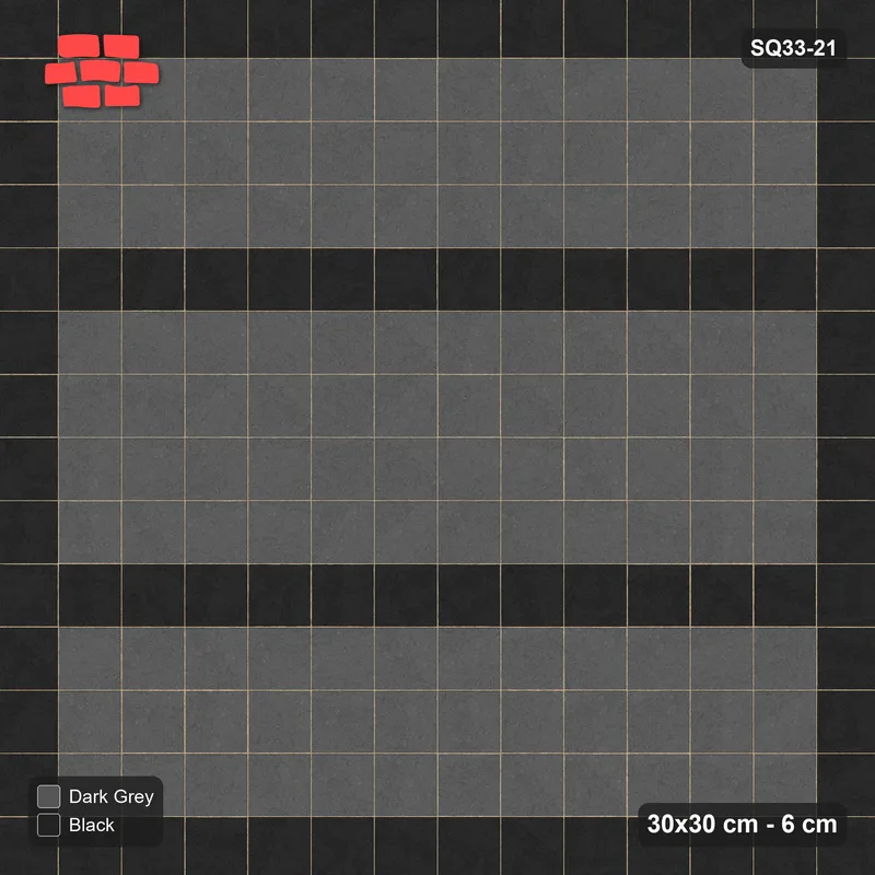 Interlock (Pasco) 30x30 cm · SQ33-21 · Stack bond, twin bands in a bordered field · Top view Interlock (Pasco) 30x30 cm · SQ33-21 · Stack bond, twin bands in a bordered field · Top view