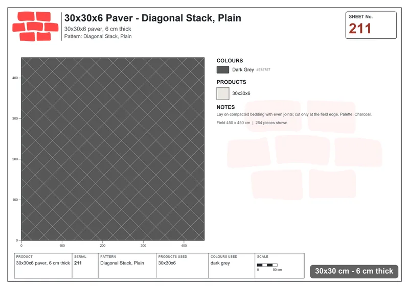 Interlock (Pasco) 30x30 cm · SQ33-211 · Diagonal Stack, Plain · Laying plan Interlock (Pasco) 30x30 cm · SQ33-211 · Diagonal Stack, Plain · Laying plan