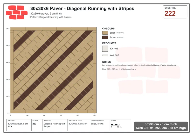 Interlock (Pasco) 30x30 cm · SQ33-222 · Diagonal Running with Stripes · Laying plan Interlock (Pasco) 30x30 cm · SQ33-222 · Diagonal Running with Stripes · Laying plan