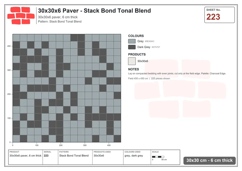 Interlock (Pasco) 30x30 cm · SQ33-223 · Stack Bond Tonal Blend · Laying plan Interlock (Pasco) 30x30 cm · SQ33-223 · Stack Bond Tonal Blend · Laying plan