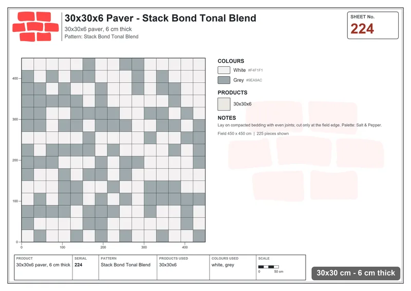 Interlock (Pasco) 30x30 cm · SQ33-224 · Stack Bond Tonal Blend · Laying plan Interlock (Pasco) 30x30 cm · SQ33-224 · Stack Bond Tonal Blend · Laying plan