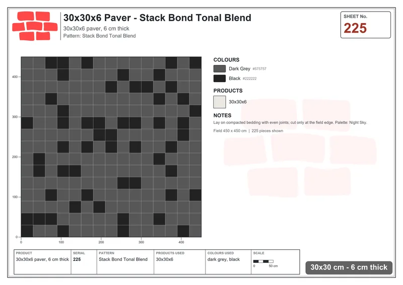 Interlock (Pasco) 30x30 cm · SQ33-225 · Stack Bond Tonal Blend · Laying plan Interlock (Pasco) 30x30 cm · SQ33-225 · Stack Bond Tonal Blend · Laying plan