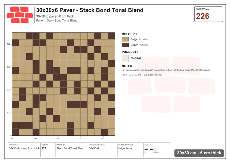 Interlock (Pasco) 30x30 cm · SQ33-226 · Stack Bond Tonal Blend · Laying plan Interlock (Pasco) 30x30 cm · SQ33-226 · Stack Bond Tonal Blend · Laying plan