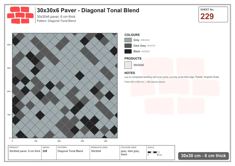 Interlock (Pasco) 30x30 cm · SQ33-229 · Diagonal Tonal Blend · Laying plan Interlock (Pasco) 30x30 cm · SQ33-229 · Diagonal Tonal Blend · Laying plan