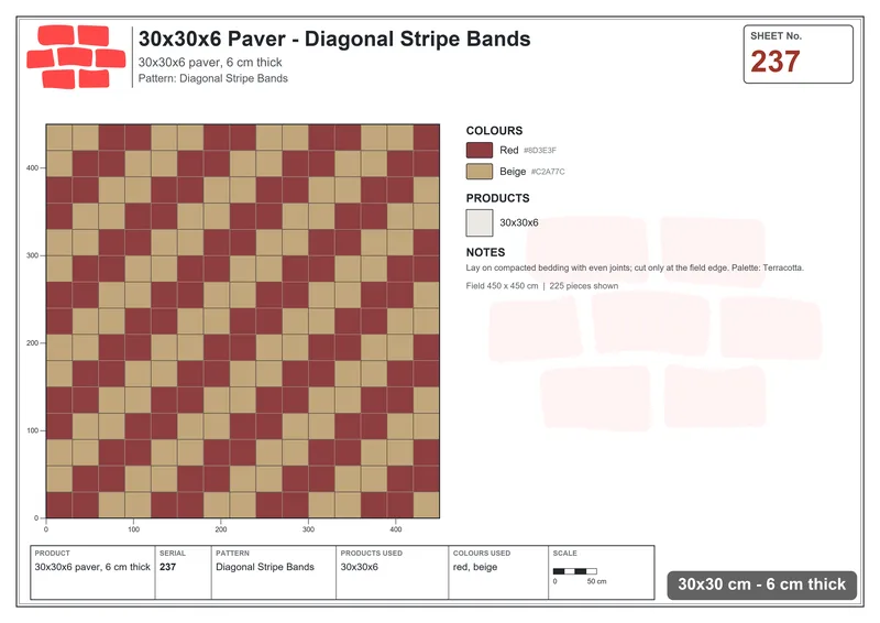 Interlock (Pasco) 30x30 cm · SQ33-237 · Diagonal Stripe Bands · Laying plan Interlock (Pasco) 30x30 cm · SQ33-237 · Diagonal Stripe Bands · Laying plan