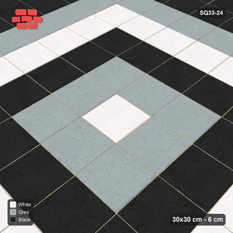Interlock (Pasco) 30x30 cm · SQ33-24 · Stack bond, framed slab rings · Side view Interlock (Pasco) 30x30 cm · SQ33-24 · Stack bond, framed slab rings · Side view