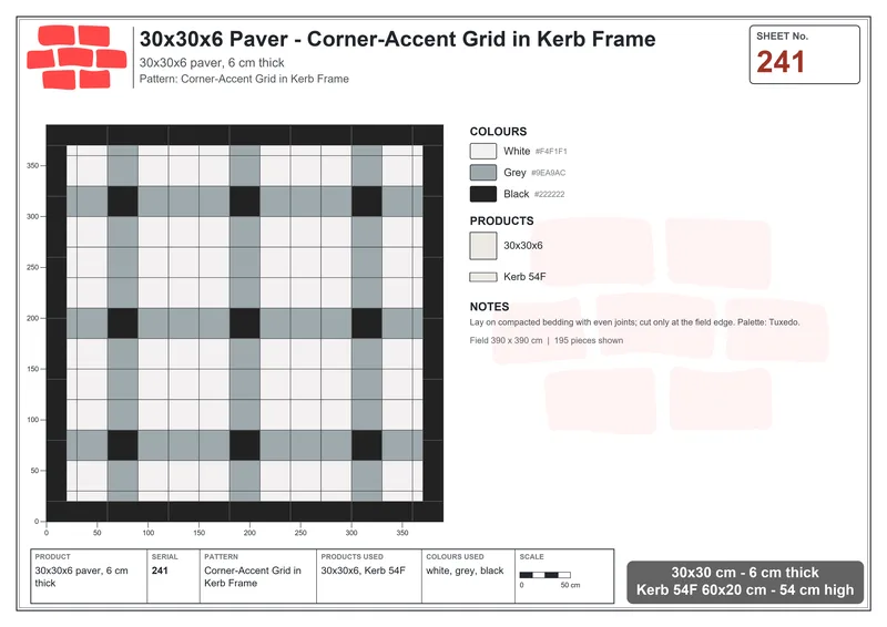 Interlock (Pasco) 30x30 cm · SQ33-241 · Corner-Accent Grid in Kerb Frame · Laying plan Interlock (Pasco) 30x30 cm · SQ33-241 · Corner-Accent Grid in Kerb Frame · Laying plan