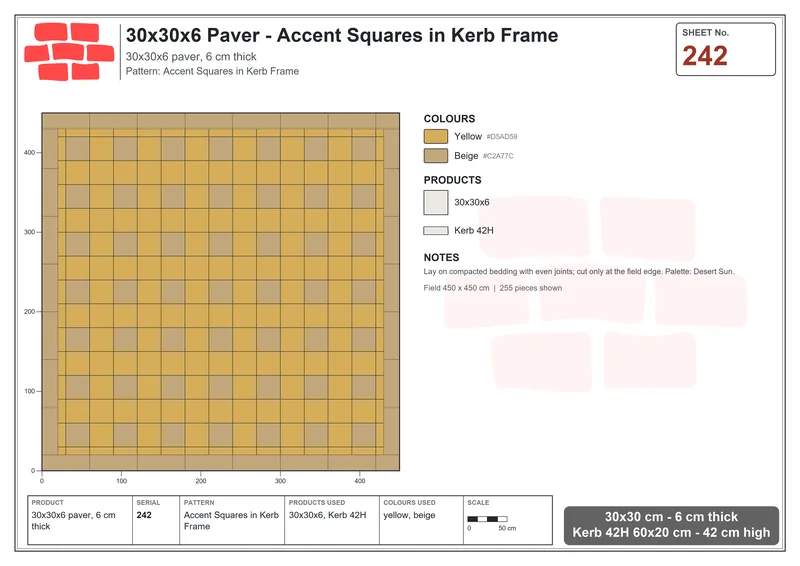 Interlock (Pasco) 30x30 cm · SQ33-242 · Accent Squares in Kerb Frame · Laying plan Interlock (Pasco) 30x30 cm · SQ33-242 · Accent Squares in Kerb Frame · Laying plan
