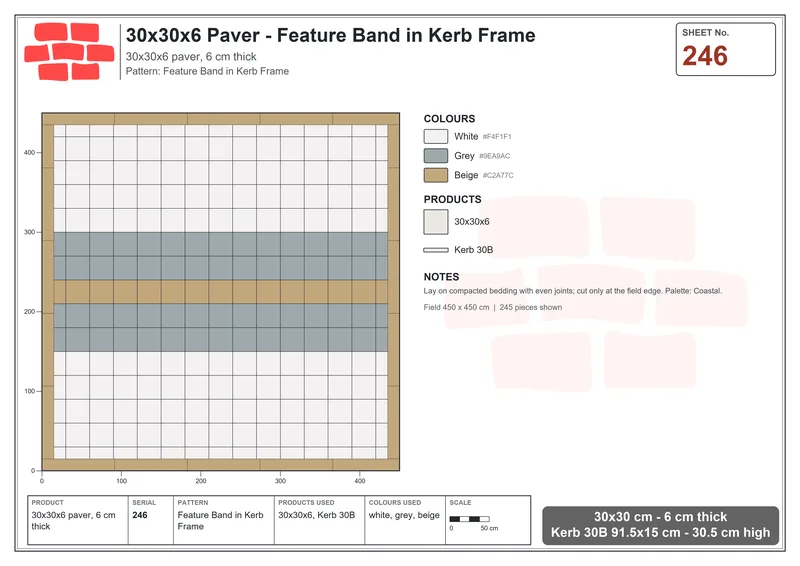 Interlock (Pasco) 30x30 cm · SQ33-246 · Feature Band in Kerb Frame · Laying plan Interlock (Pasco) 30x30 cm · SQ33-246 · Feature Band in Kerb Frame · Laying plan