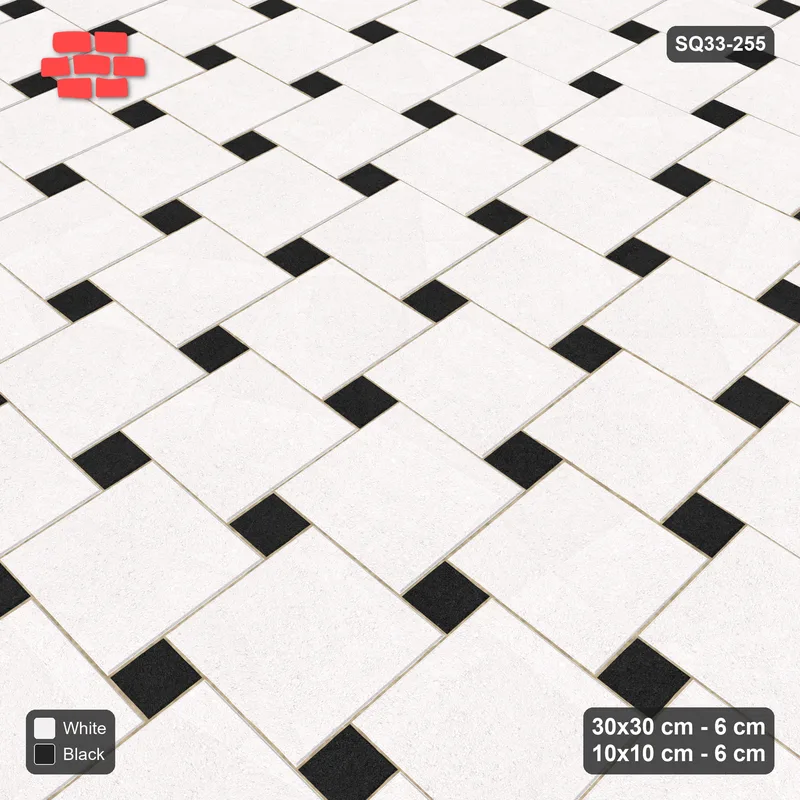 Interlock (Pasco) 30x30 cm · SQ33-255 · Offset Lattice with 10x10 Inserts, Solid Squares, Kerb Frame · Side view Interlock (Pasco) 30x30 cm · SQ33-255 · Offset Lattice with 10x10 Inserts, Solid Squares, Kerb Frame · Side view