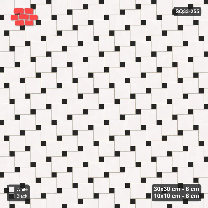 Interlock (Pasco) 30x30 cm · SQ33-255 · Offset Lattice with 10x10 Inserts, Solid Squares, Kerb Frame · Top view Interlock (Pasco) 30x30 cm · SQ33-255 · Offset Lattice with 10x10 Inserts, Solid Squares, Kerb Frame · Top view