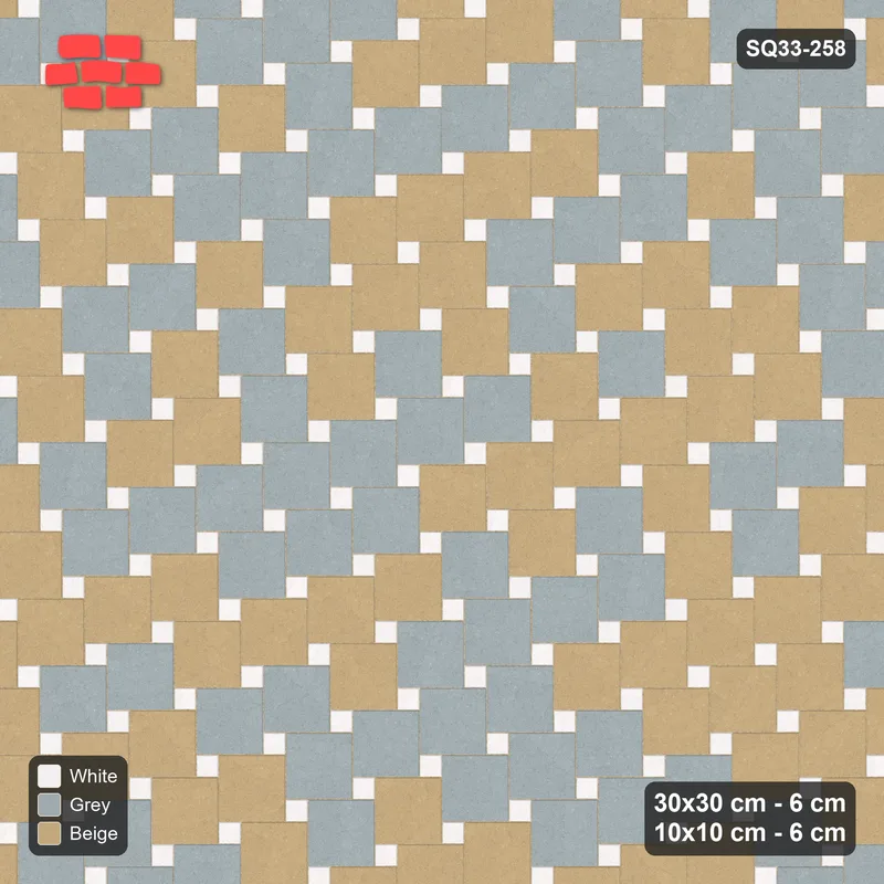 Interlock (Pasco) 30x30 cm · SQ33-258 · Offset Lattice with 10x10 Inserts, Tonal Blend · Top view Interlock (Pasco) 30x30 cm · SQ33-258 · Offset Lattice with 10x10 Inserts, Tonal Blend · Top view