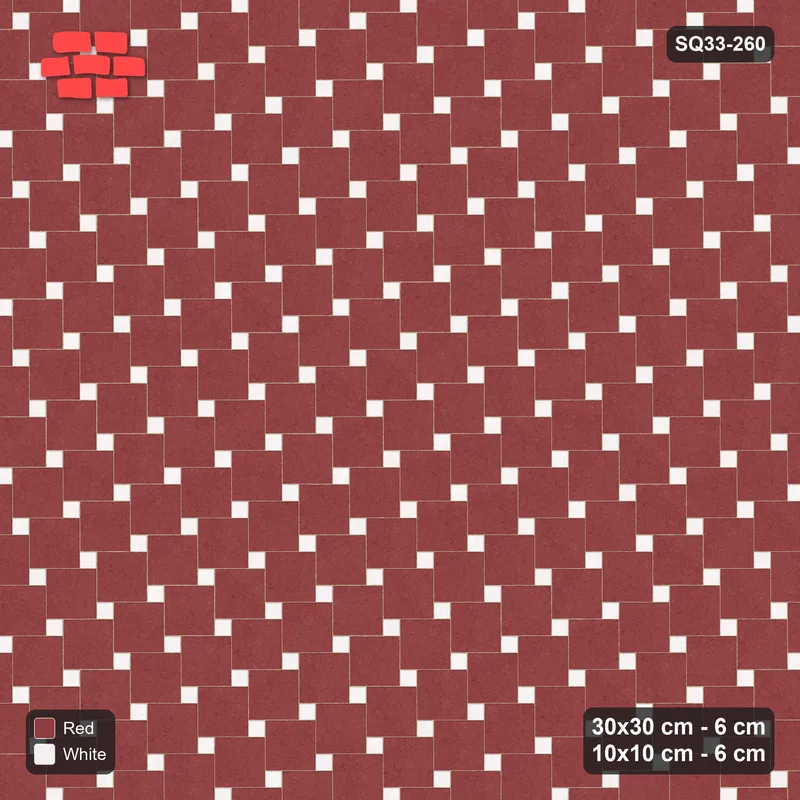Interlock (Pasco) 30x30 cm · SQ33-260 · Offset Lattice with 10x10 Inserts, Solid Squares, Kerb Frame · Top view Interlock (Pasco) 30x30 cm · SQ33-260 · Offset Lattice with 10x10 Inserts, Solid Squares, Kerb Frame · Top view