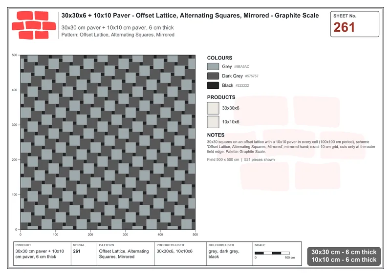 Interlock (Pasco) 30x30 cm · SQ33-261 · Offset Lattice, Alternating Squares, Mirrored · Laying plan Interlock (Pasco) 30x30 cm · SQ33-261 · Offset Lattice, Alternating Squares, Mirrored · Laying plan