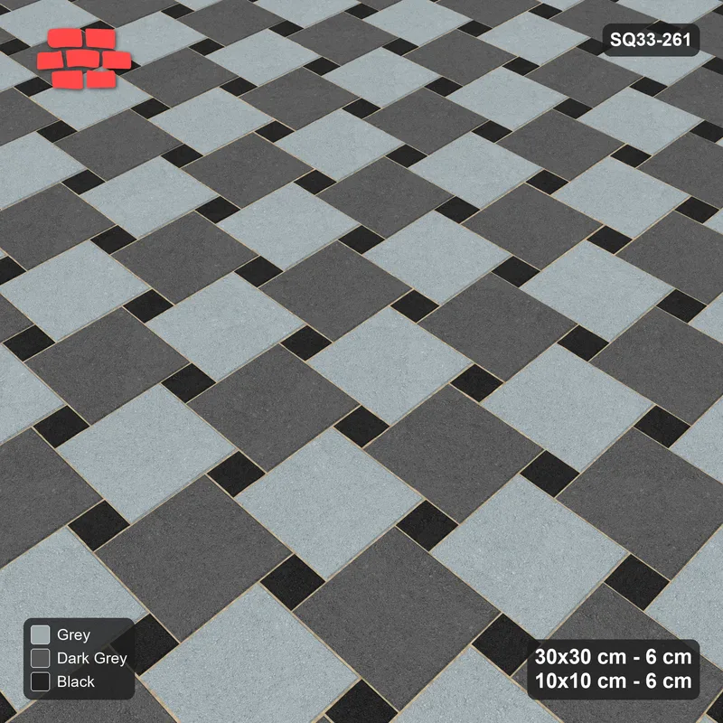 Interlock (Pasco) 30x30 cm · SQ33-261 · Offset Lattice, Alternating Squares, Mirrored · Side view Interlock (Pasco) 30x30 cm · SQ33-261 · Offset Lattice, Alternating Squares, Mirrored · Side view