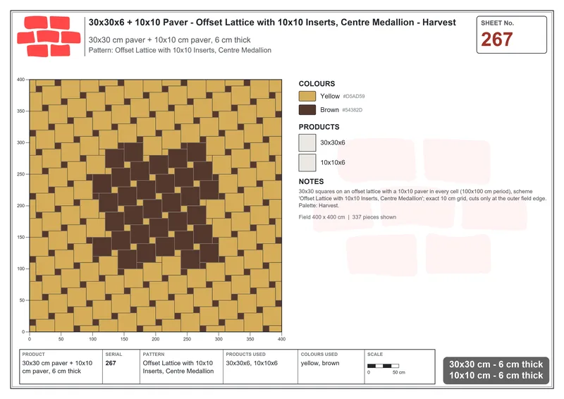 Interlock (Pasco) 30x30 cm · SQ33-267 · Offset Lattice with 10x10 Inserts, Centre Medallion · Laying plan Interlock (Pasco) 30x30 cm · SQ33-267 · Offset Lattice with 10x10 Inserts, Centre Medallion · Laying plan