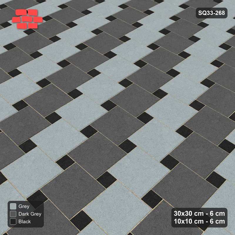 Interlock (Pasco) 30x30 cm · SQ33-268 · Offset Lattice with 10x10 Inserts, Diagonal Stripes · Side view Interlock (Pasco) 30x30 cm · SQ33-268 · Offset Lattice with 10x10 Inserts, Diagonal Stripes · Side view