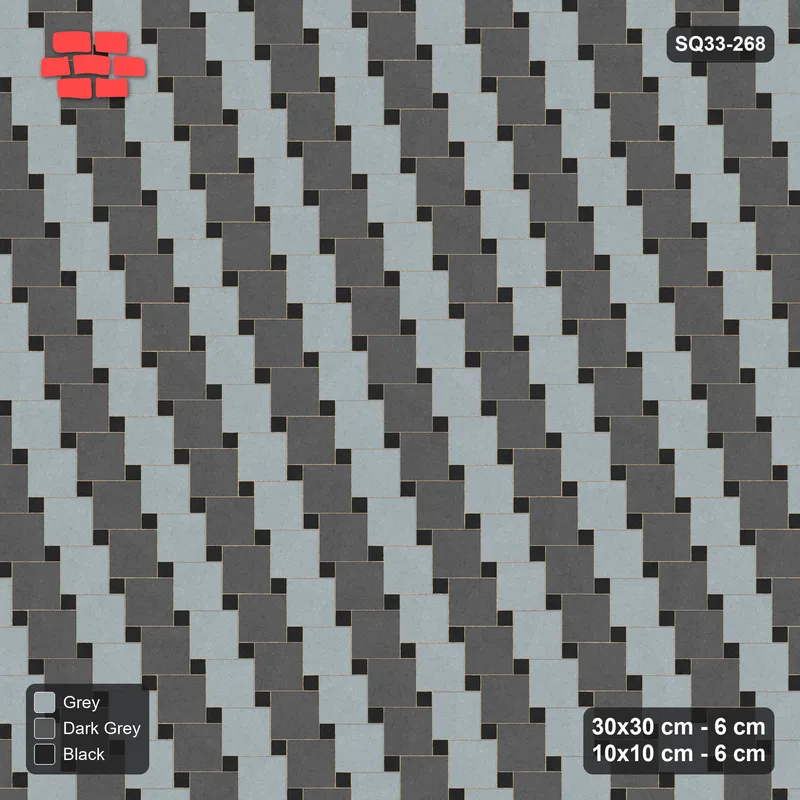 Interlock (Pasco) 30x30 cm · SQ33-268 · Offset Lattice with 10x10 Inserts, Diagonal Stripes · Top view Interlock (Pasco) 30x30 cm · SQ33-268 · Offset Lattice with 10x10 Inserts, Diagonal Stripes · Top view