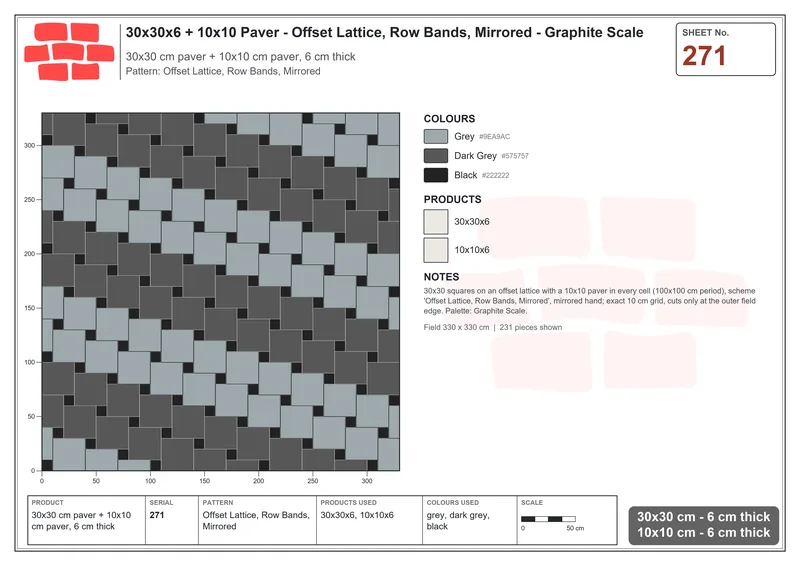 Interlock (Pasco) 30x30 cm · SQ33-271 · Offset Lattice, Row Bands, Mirrored · Laying plan Interlock (Pasco) 30x30 cm · SQ33-271 · Offset Lattice, Row Bands, Mirrored · Laying plan