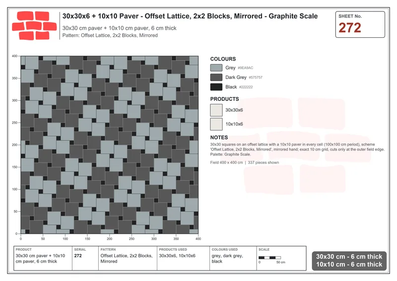 Interlock (Pasco) 30x30 cm · SQ33-272 · Offset Lattice, 2x2 Blocks, Mirrored · Laying plan Interlock (Pasco) 30x30 cm · SQ33-272 · Offset Lattice, 2x2 Blocks, Mirrored · Laying plan