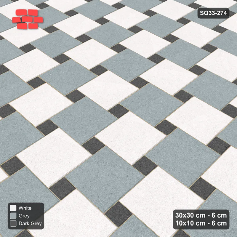 Interlock (Pasco) 30x30 cm · SQ33-274 · Offset Lattice with 10x10 Inserts, Alternating Squares · Side view Interlock (Pasco) 30x30 cm · SQ33-274 · Offset Lattice with 10x10 Inserts, Alternating Squares · Side view