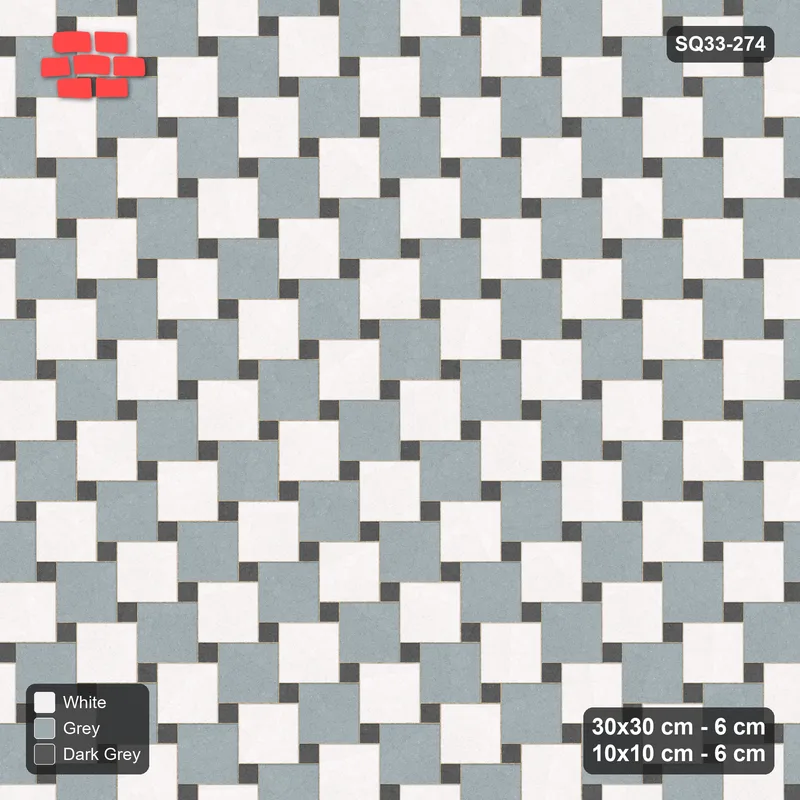 Interlock (Pasco) 30x30 cm · SQ33-274 · Offset Lattice with 10x10 Inserts, Alternating Squares · Top view Interlock (Pasco) 30x30 cm · SQ33-274 · Offset Lattice with 10x10 Inserts, Alternating Squares · Top view