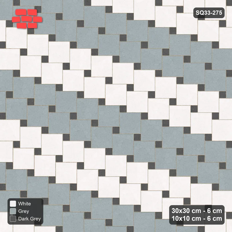 Interlock (Pasco) 30x30 cm · SQ33-275 · Offset Lattice, Row Bands, Mirrored, Kerb Frame · Top view Interlock (Pasco) 30x30 cm · SQ33-275 · Offset Lattice, Row Bands, Mirrored, Kerb Frame · Top view