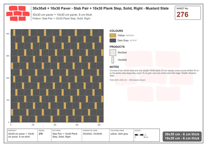Interlock (Pasco) 30x30 cm · SQ33-276 · Slab Pair + 10x30 Plank Step, Solid, Right · Laying plan Interlock (Pasco) 30x30 cm · SQ33-276 · Slab Pair + 10x30 Plank Step, Solid, Right · Laying plan
