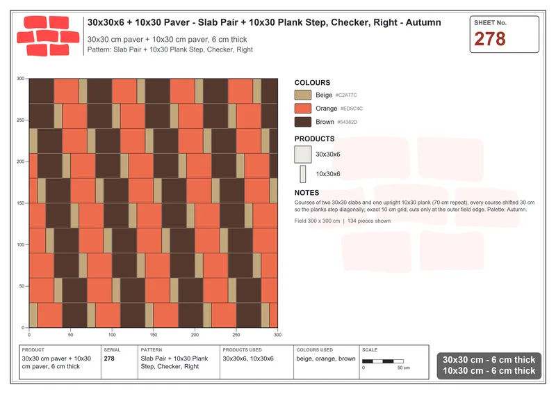 Interlock (Pasco) 30x30 cm · SQ33-278 · Slab Pair + 10x30 Plank Step, Checker, Right · Laying plan Interlock (Pasco) 30x30 cm · SQ33-278 · Slab Pair + 10x30 Plank Step, Checker, Right · Laying plan
