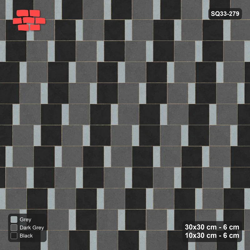 Interlock (Pasco) 30x30 cm · SQ33-279 · Slab Pair + 10x30 Plank Step, Checker, Left · Top view Interlock (Pasco) 30x30 cm · SQ33-279 · Slab Pair + 10x30 Plank Step, Checker, Left · Top view