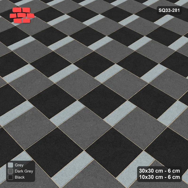 Interlock (Pasco) 30x30 cm · SQ33-281 · Slab Pair + 10x30 Plank Step, Alternating, Right · Side view Interlock (Pasco) 30x30 cm · SQ33-281 · Slab Pair + 10x30 Plank Step, Alternating, Right · Side view